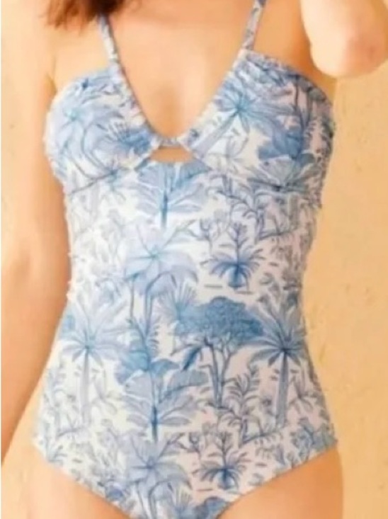 Shade & Shore Other - Shade & Shore White One-Piece with Blue Tropical Print